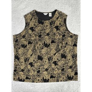 Laura Ashley Women's Mature Sleeveless Blouse 2X Gauzy Floral Brown Black
